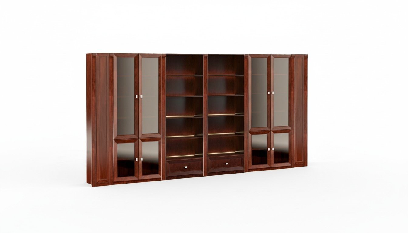 Exclusive brown office cabinet solid wood luxury furniture shelves cabinets