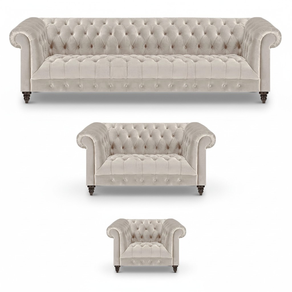 Exclusive Chesterfield White Couch Set Designer Four-Seater Chair