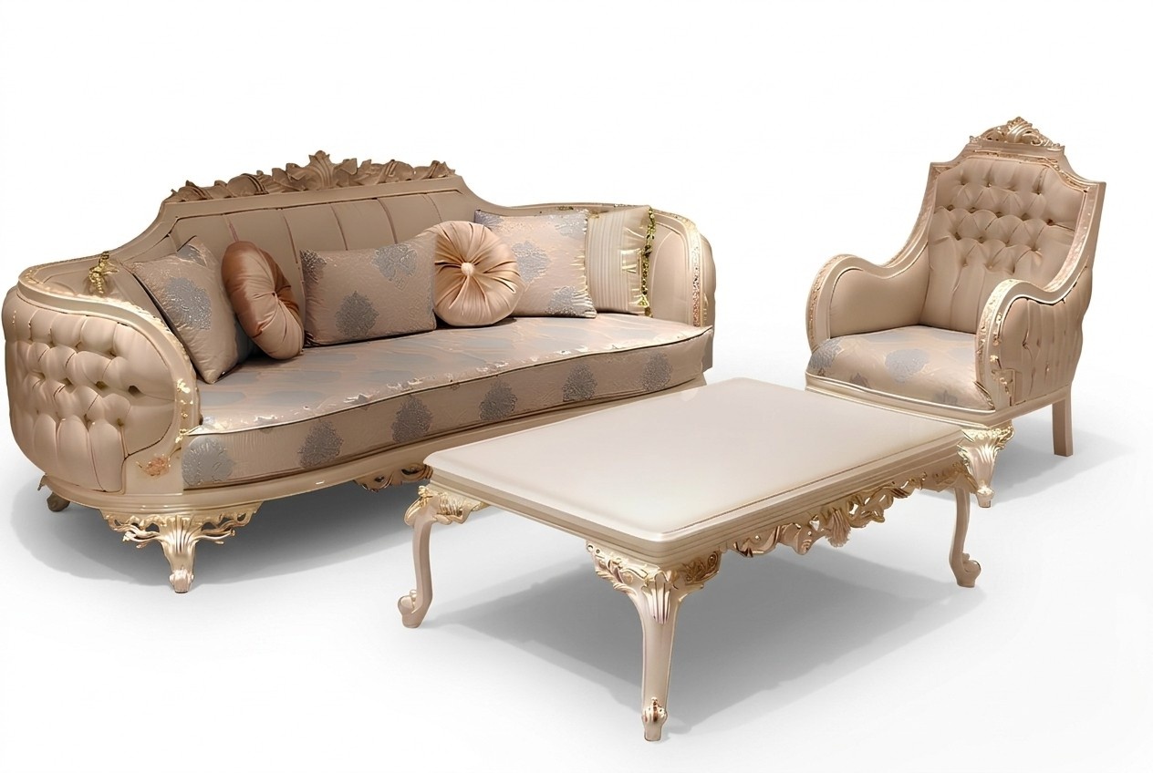 Exclusive Cosy Living Room 3 Seater Sofa Modern 2x Armchair Design