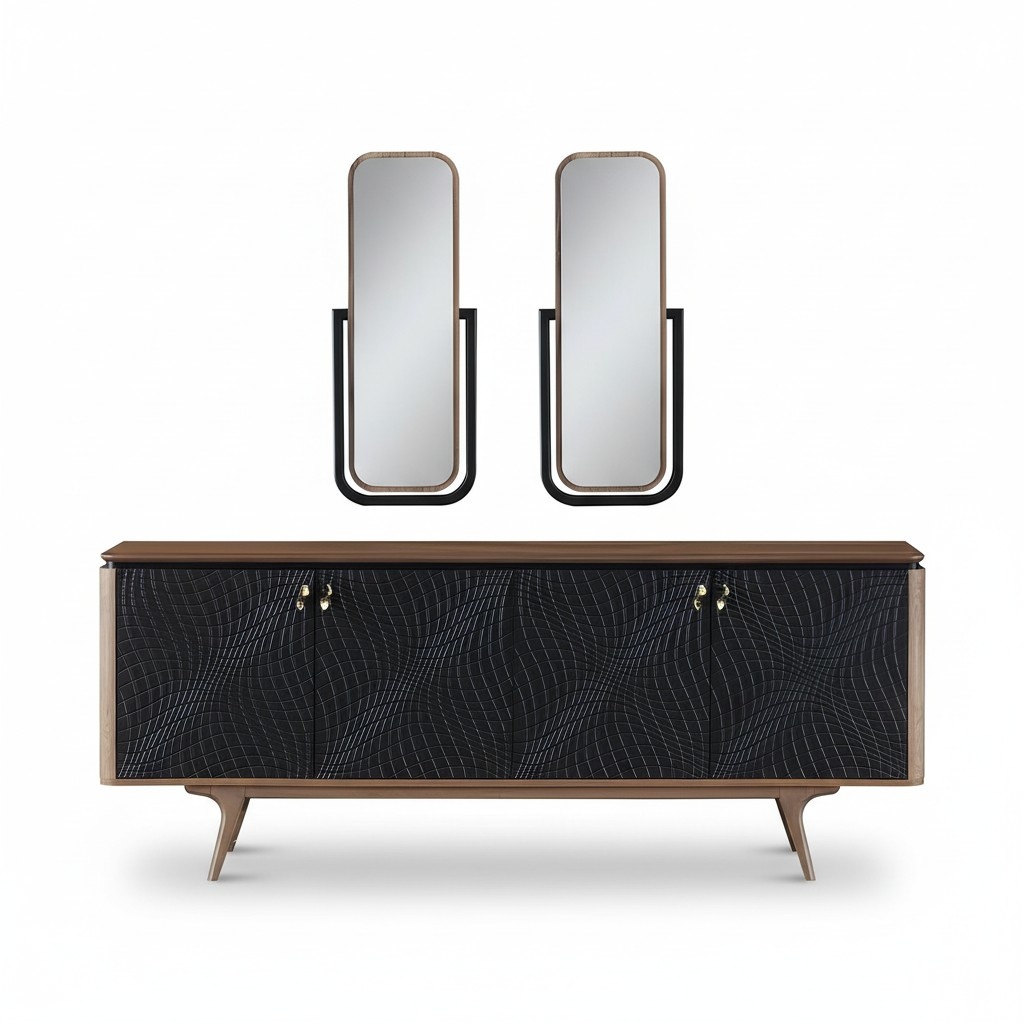 Exclusive Dining Room Set Consists of 3-piece Modern Sideboard and 2x Mirror