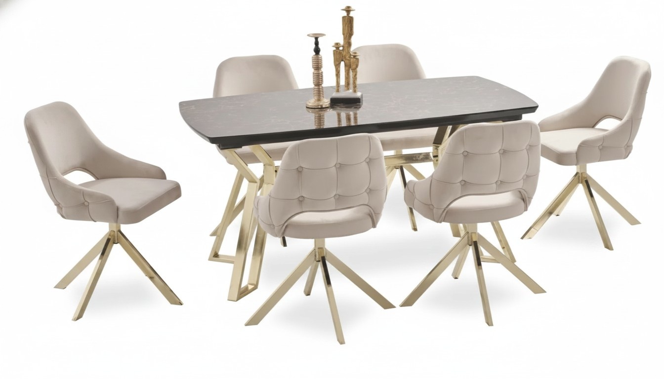 Exclusive dining room set designer dining table luxurious 6x upholstered chairs