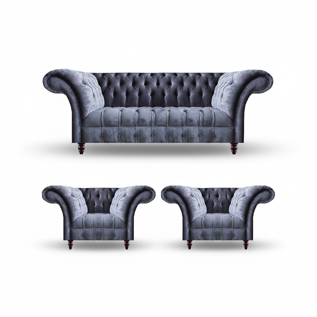 Exclusive gray Chesterfield seating furniture designer armchair 3-seater