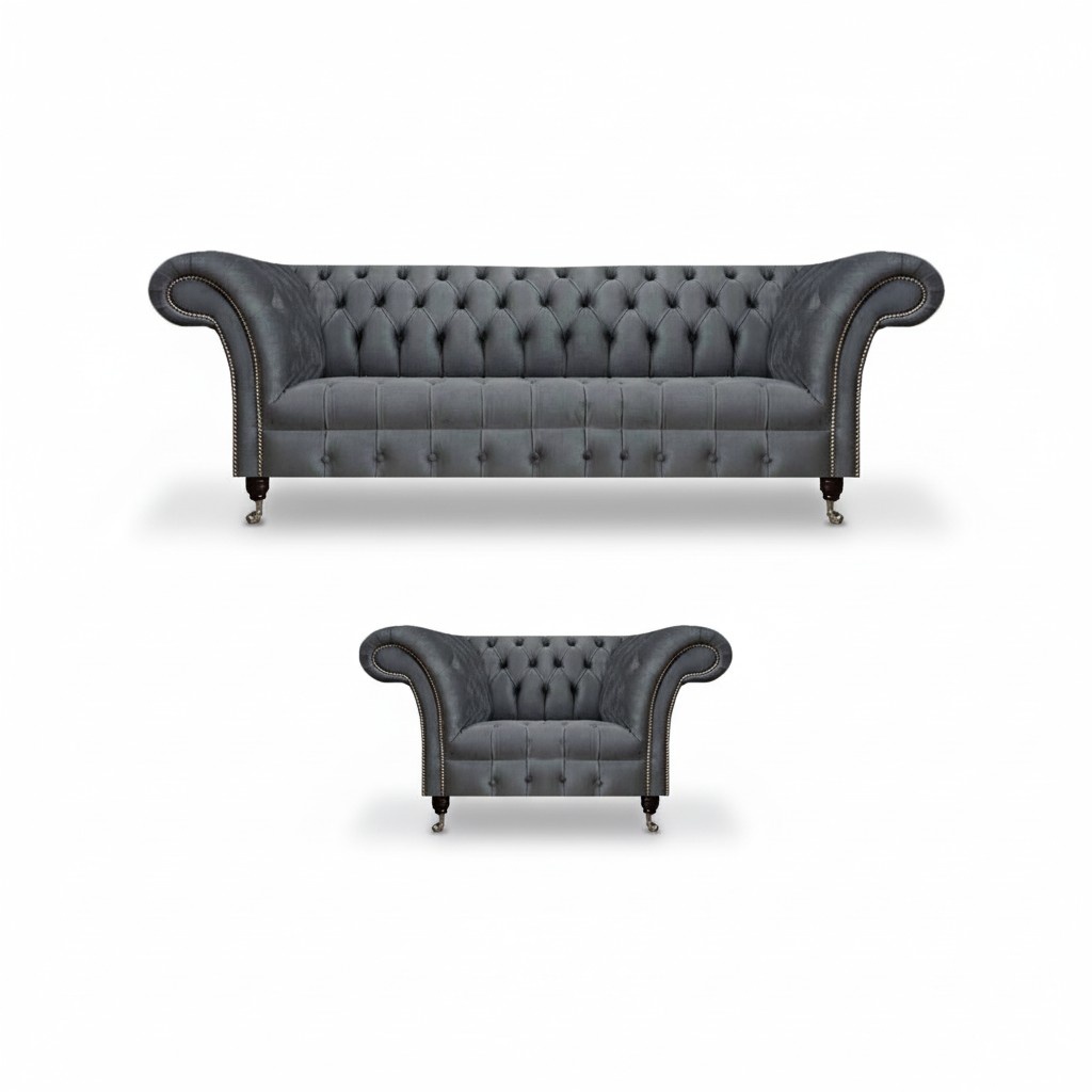Exclusive gray Chesterfield suite designer armchair modern 3-seater