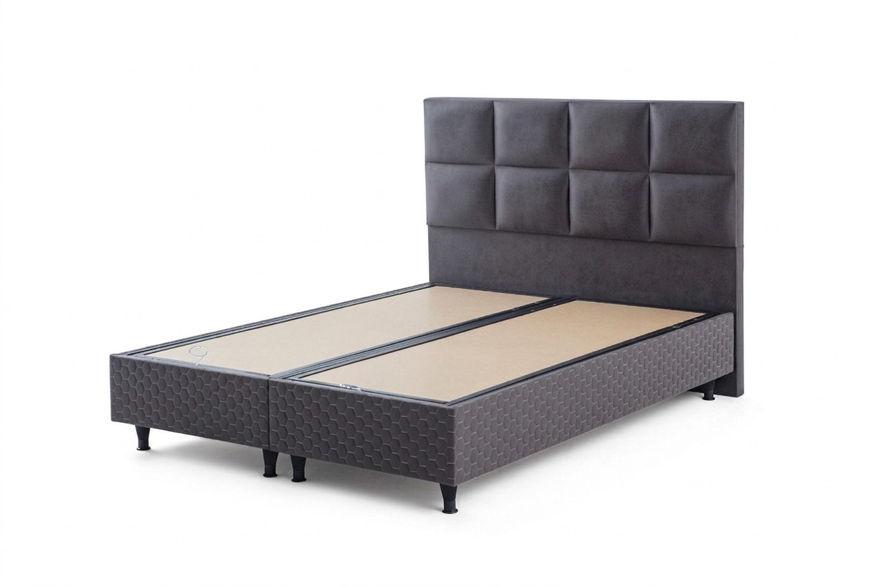 Exclusive Gray Double Bed Modern Textile Rectangular Bed Frame
