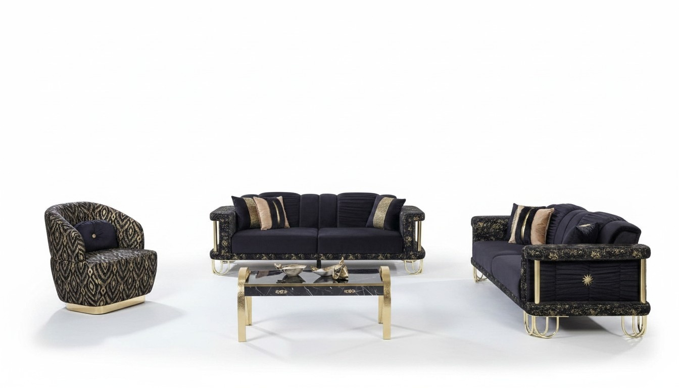 Exclusive living room upholstered sofa set x2 textile sofas 1-seater 3-piece