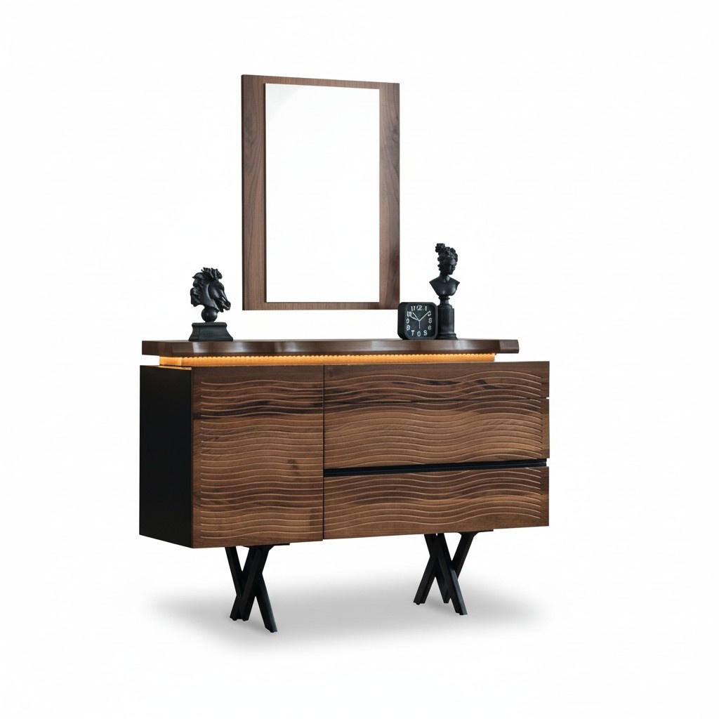 Exclusive dressing table mirror wood vanity table brown luxury console