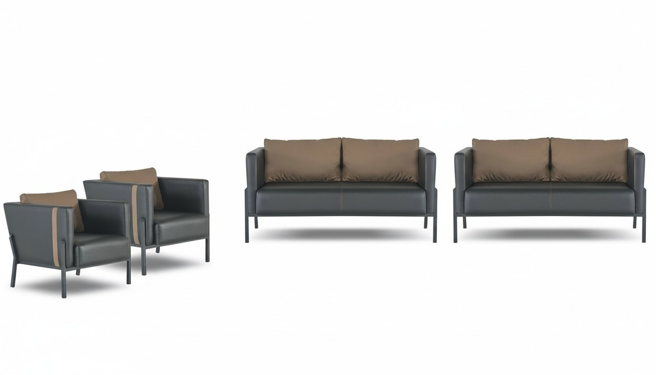 Exclusive office seating furniture designer 2x upholstered 2-seater elegant armchairs 4-piece set.