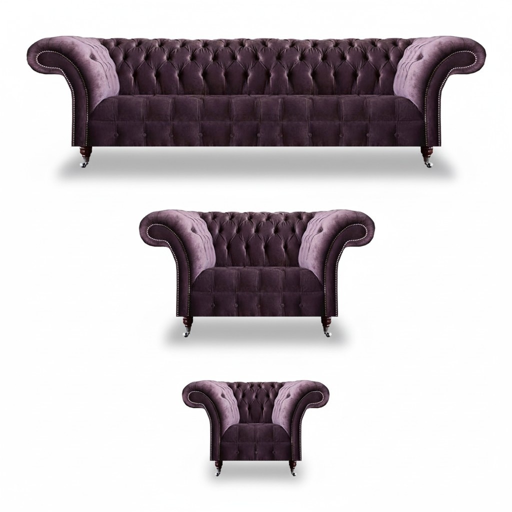 Exclusive purple Chesterfield living room upholstery set designer couches