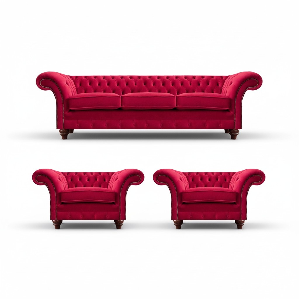 Exclusive Red Chesterfield Sofas Designer Couches Armchairs 3-Seater 3-piece