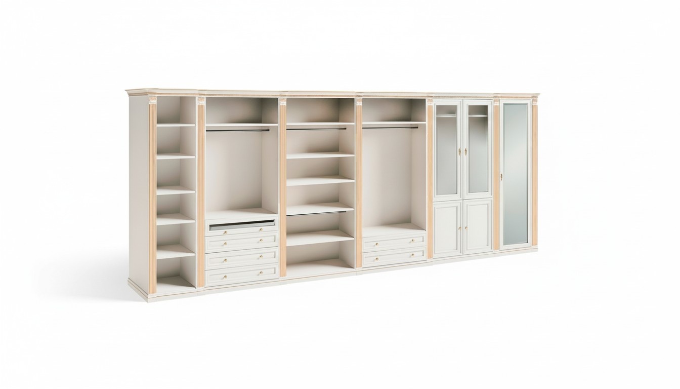 Exclusive Walk-in Closet Solid Wood Glass L-Shape Wardrobe