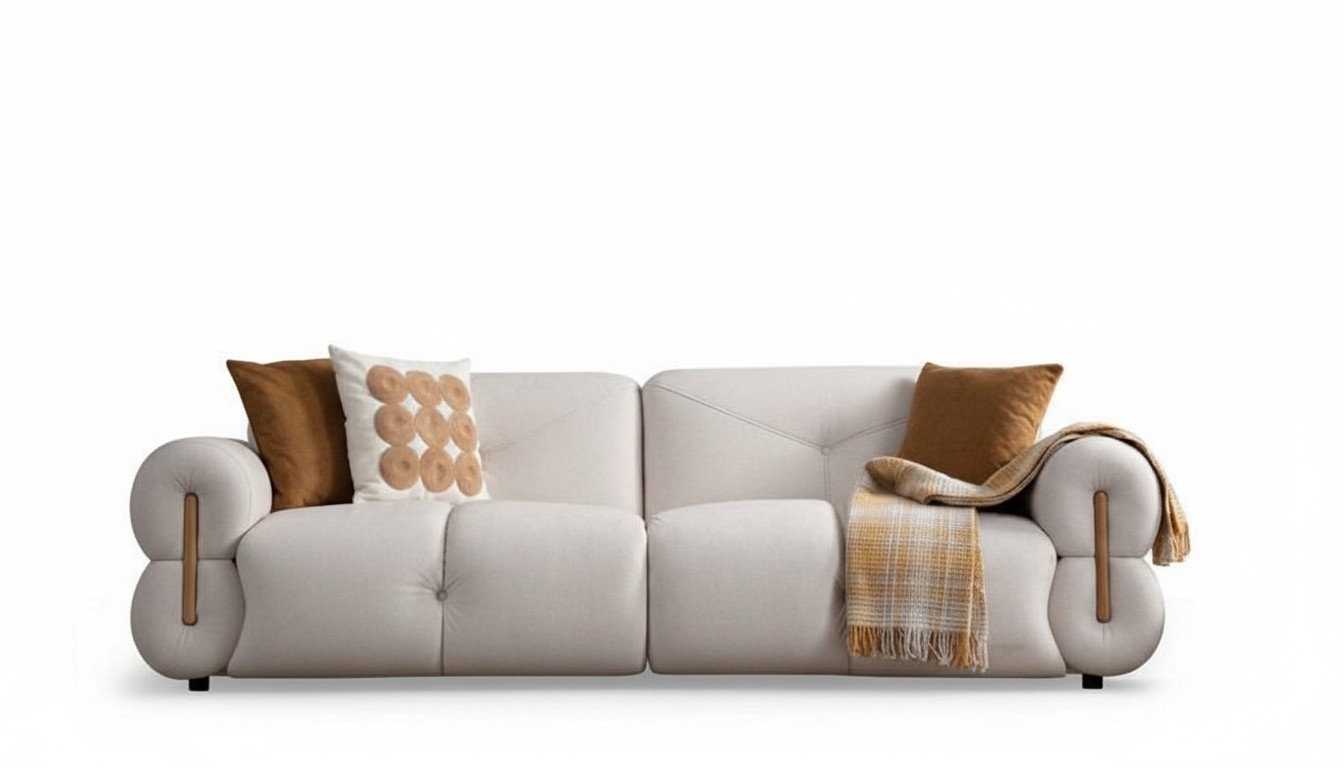 Exclusive white three-seater fabric sofa living room seating furniture 3-seater