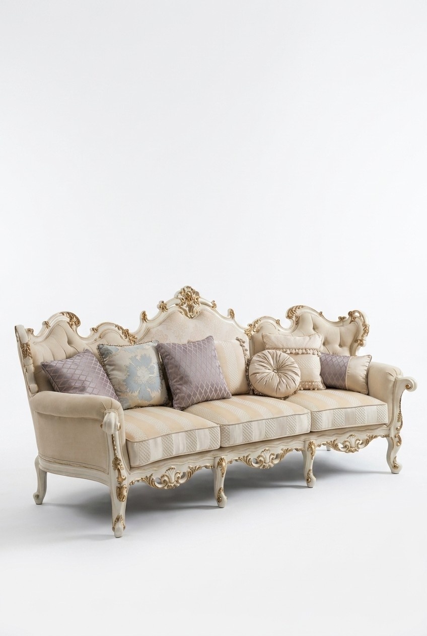 Baroque style made of real wooden 4-seater rounded sofa chesterfield design