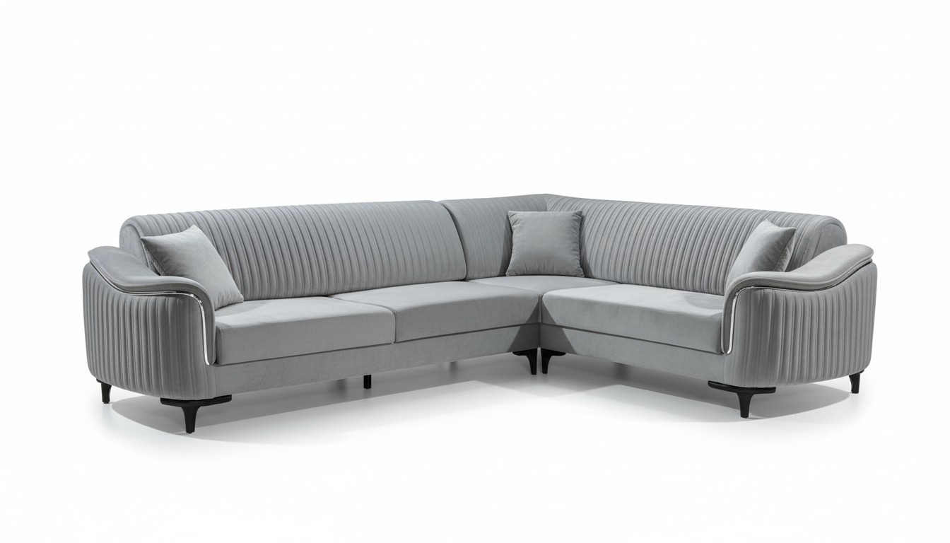 Fabric Corner Sofa L-shape Upholstery Textile Corner Set Velvet Grey 310x240