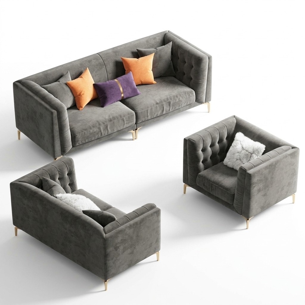 Fabric Living Landscape Relax Seat Design Couch Lounge Sofas Velvet Sofa 3 Seater