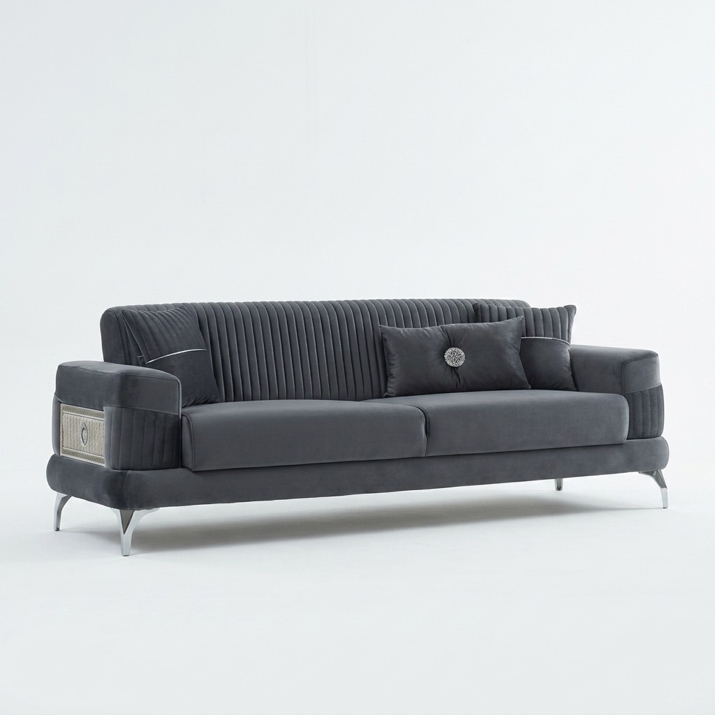 Fabric sofa couch luxury three-seater upholstered sofa gray couches.