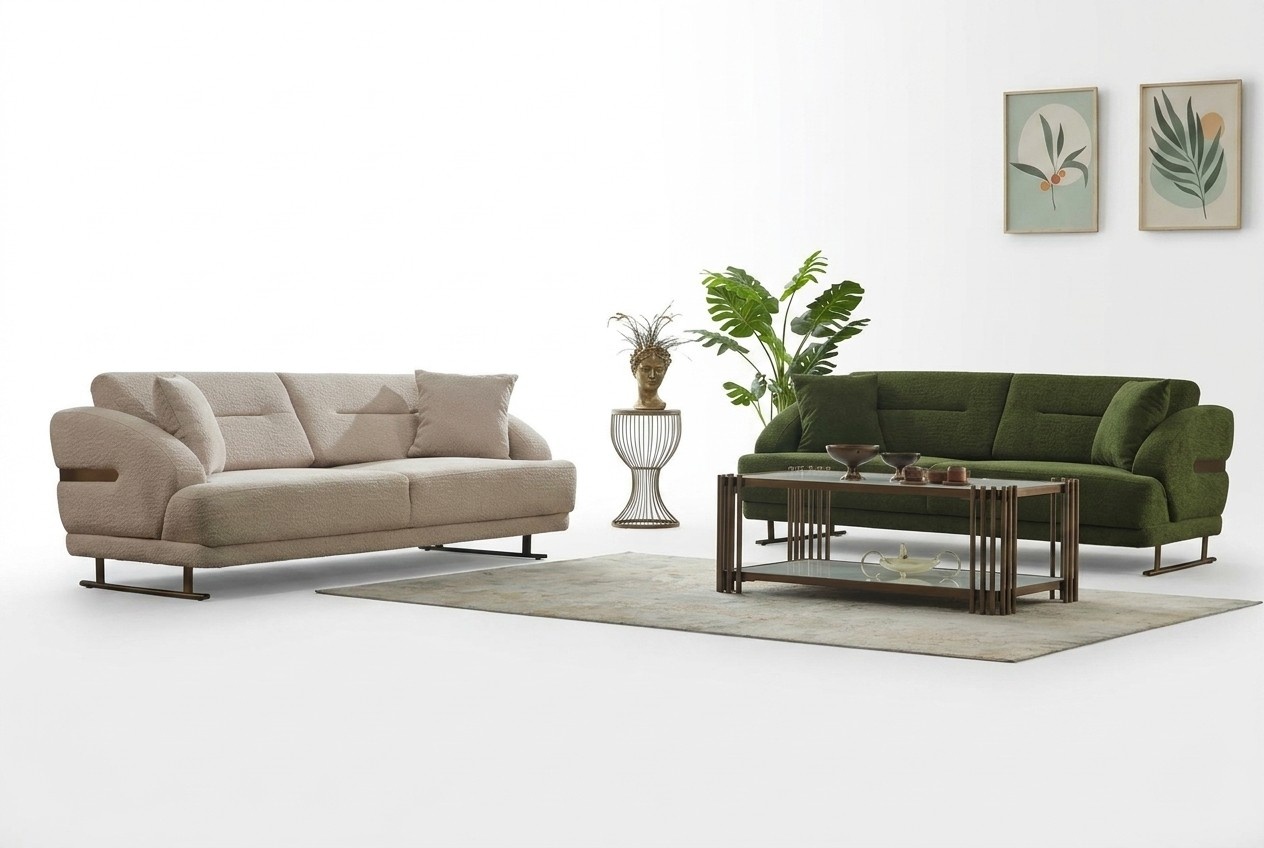 Fabric sofa set three-seater sofa upholstered couch beige green fabric
