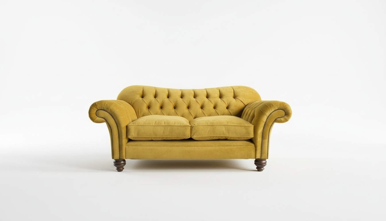 Fabric Sofas Classic Upholstery furniture Sofa 2 Seater Chesterfield Yellow New Textile New