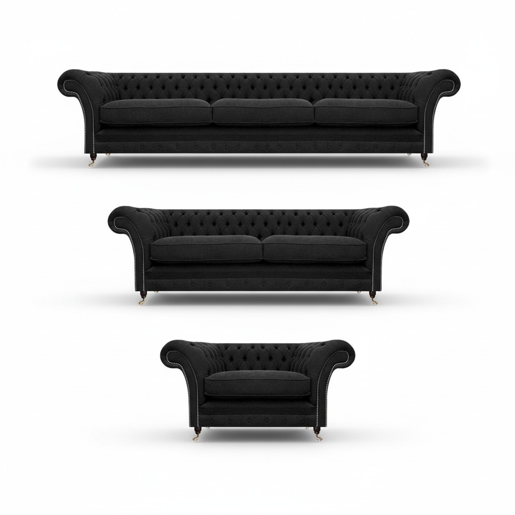 Fabric textile upholstered furniture black sofa set designer complete Chesterfield