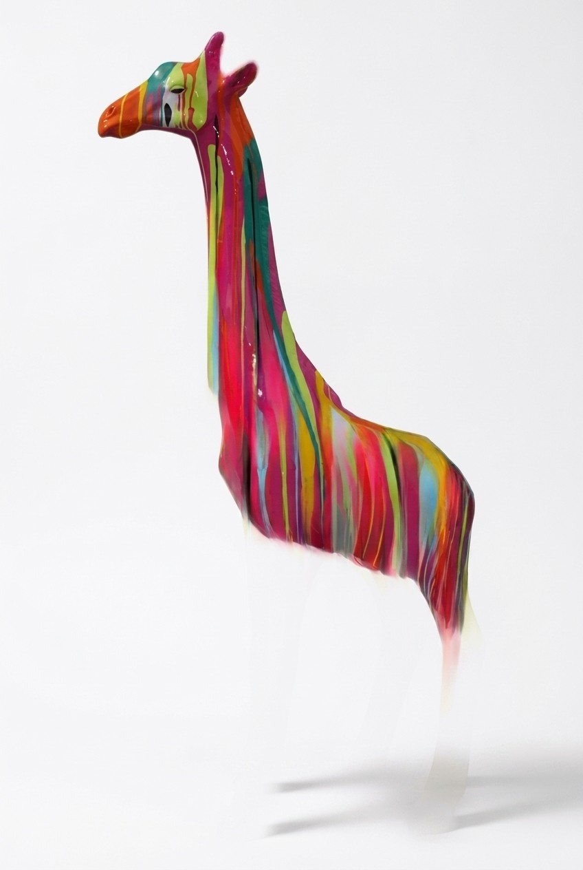Pink painted in colorful stripes giraffe decorative sculpture 210cm height
