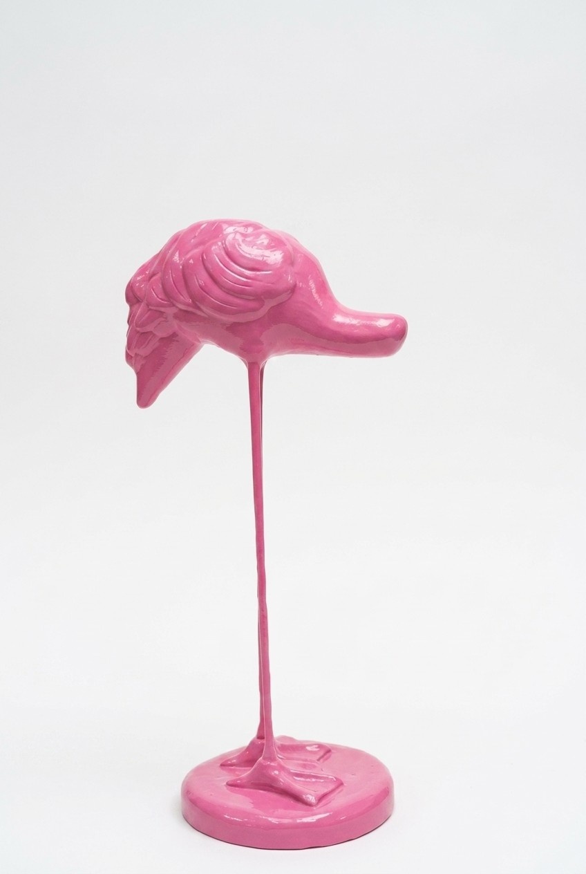 Decorative garden sculpture designed as full pink colored flamingo figure 117cm height