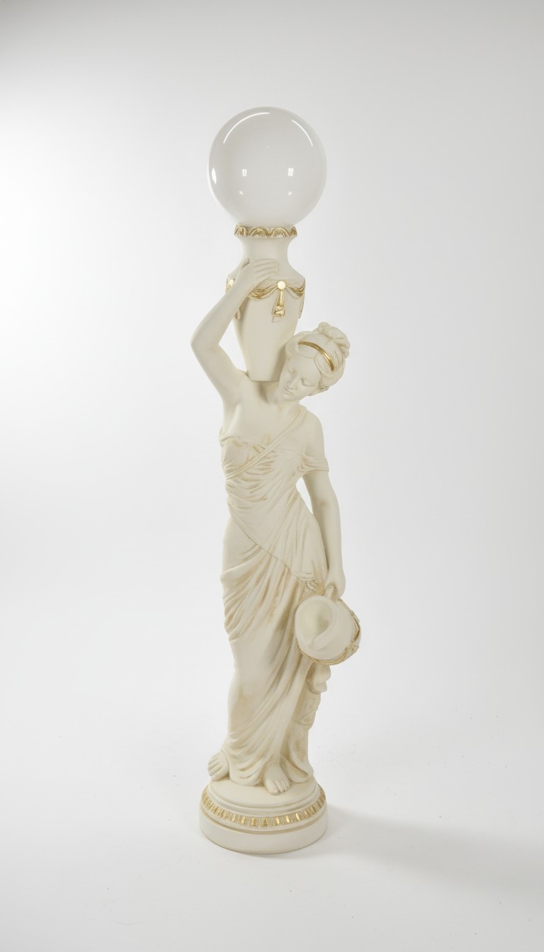 Antique greek style woman figure statue design acrylic/stucco floor lamp, model - 1680
