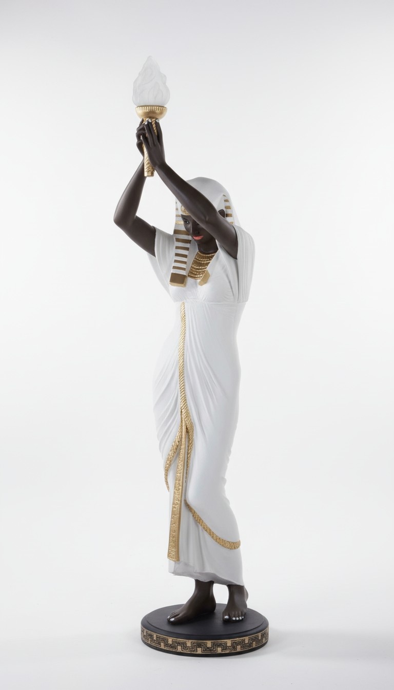 Floor lamp in ancient egyptian woman sculpture style made of acrylic deco-figure