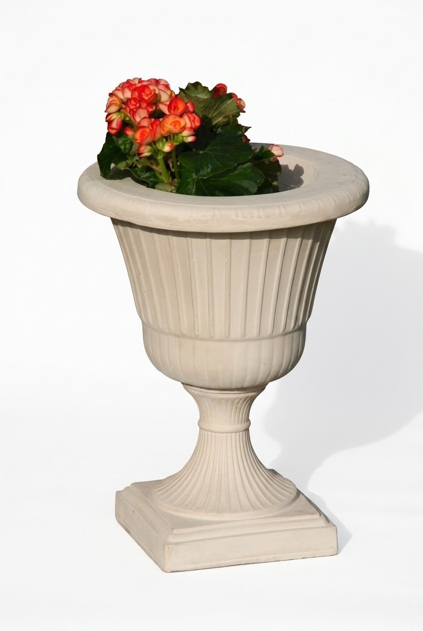 Decorative garden flower-vase pot made of weather-resistant cement with angel figure sculpture