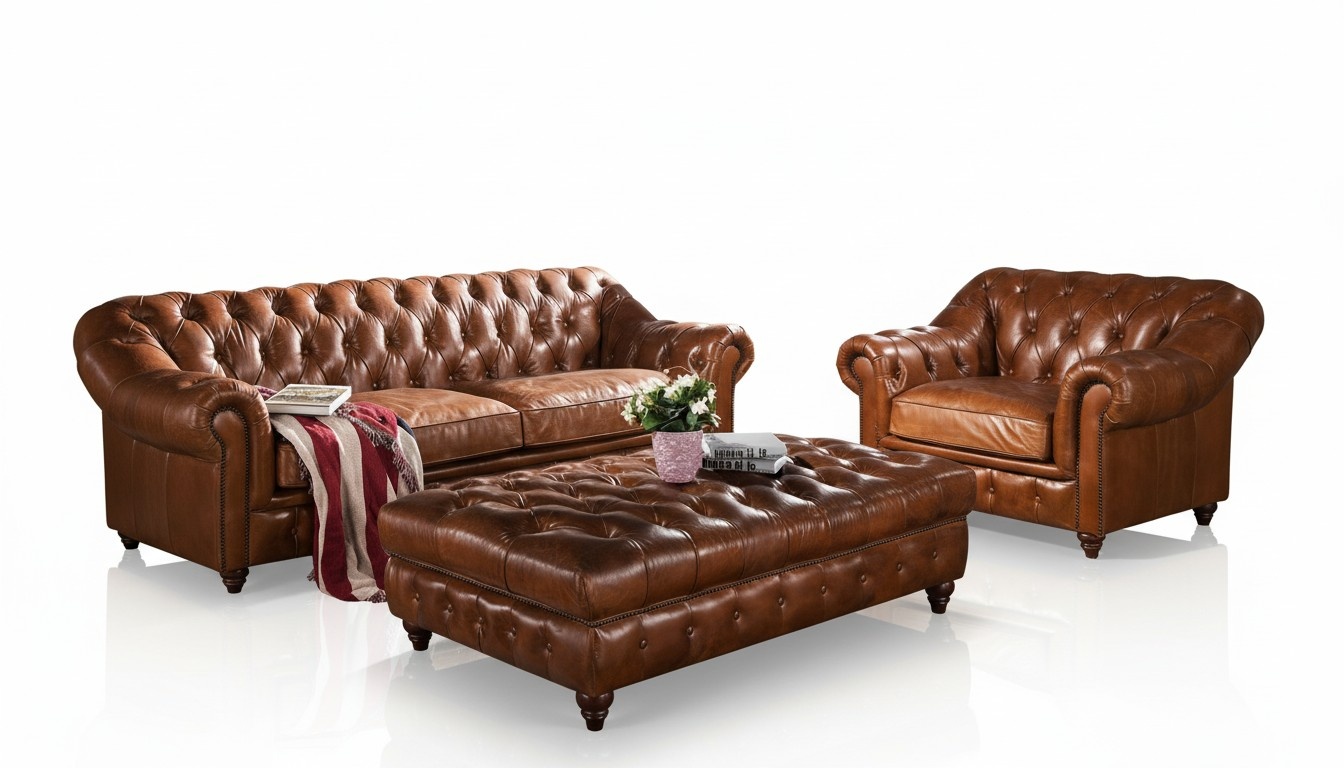 Footstool Club Lounge Stool Chesterfield Textile Ottoman Design ottoman fabric