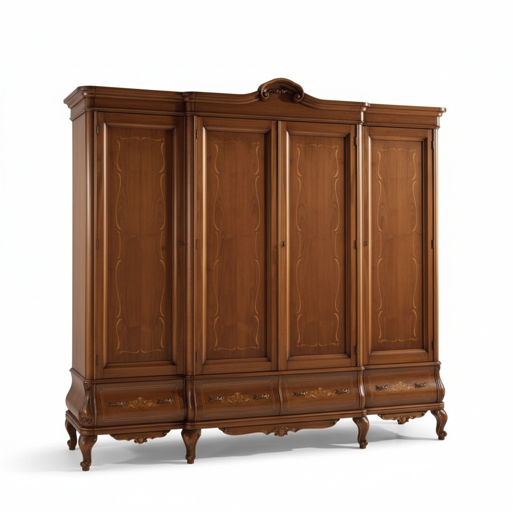 Four Door Brown Wardrobe Classic Bedroom Furniture Wood