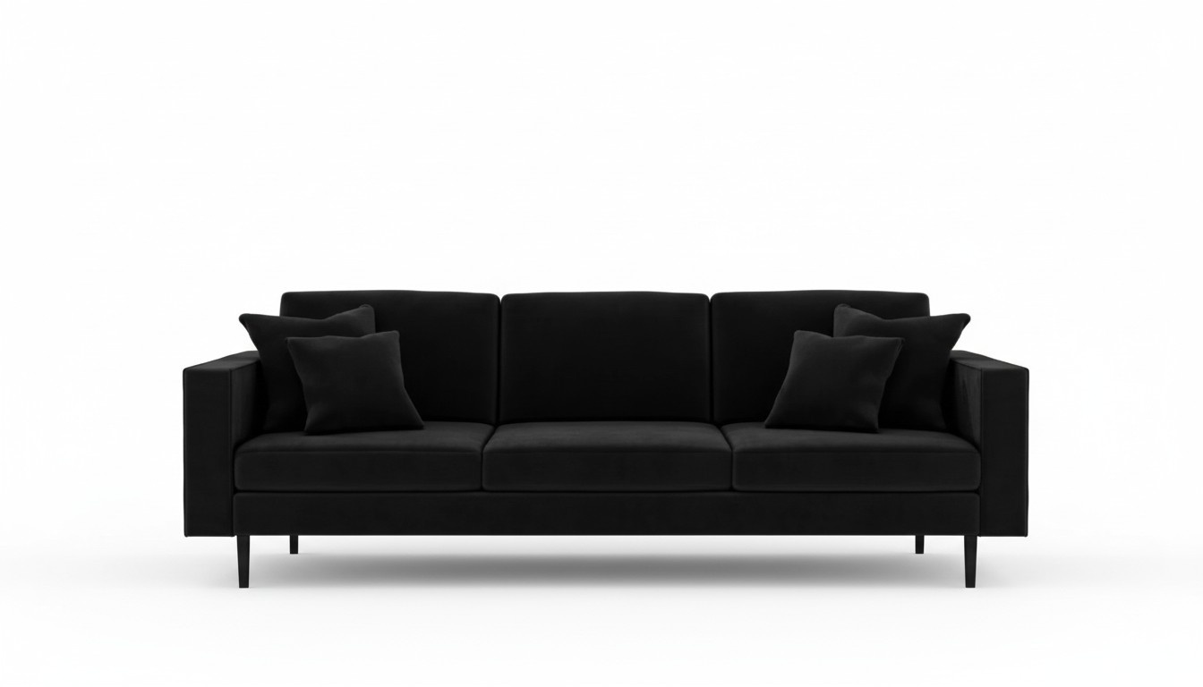 Four-seater black fabric sofa, XXL big living room design couches.