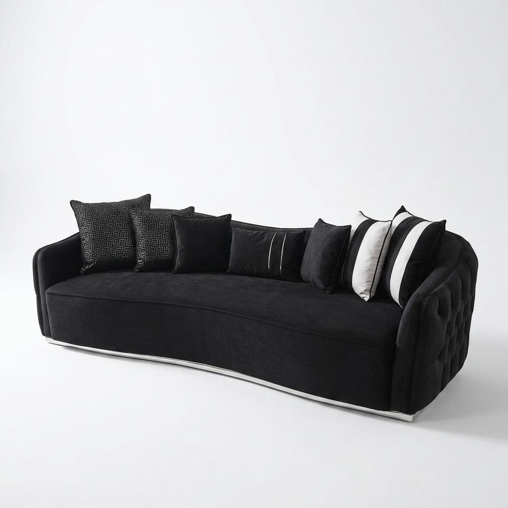 Four seater sofa 4 seater sofas modern design fabric polyester black1