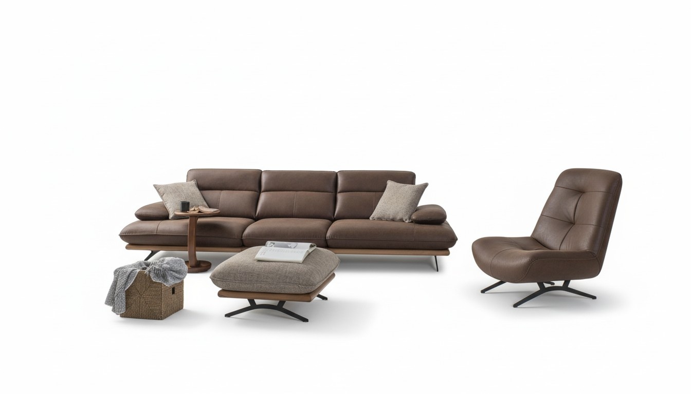 Four Seater Sofa 4 Seater Sofas Brown Faux Leather Living Room Luxury Seat