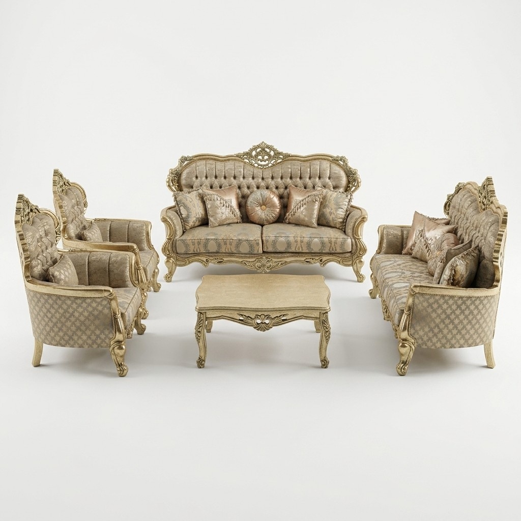 French sofa set Upholstered furniture Couch set 5-piece sofa Table