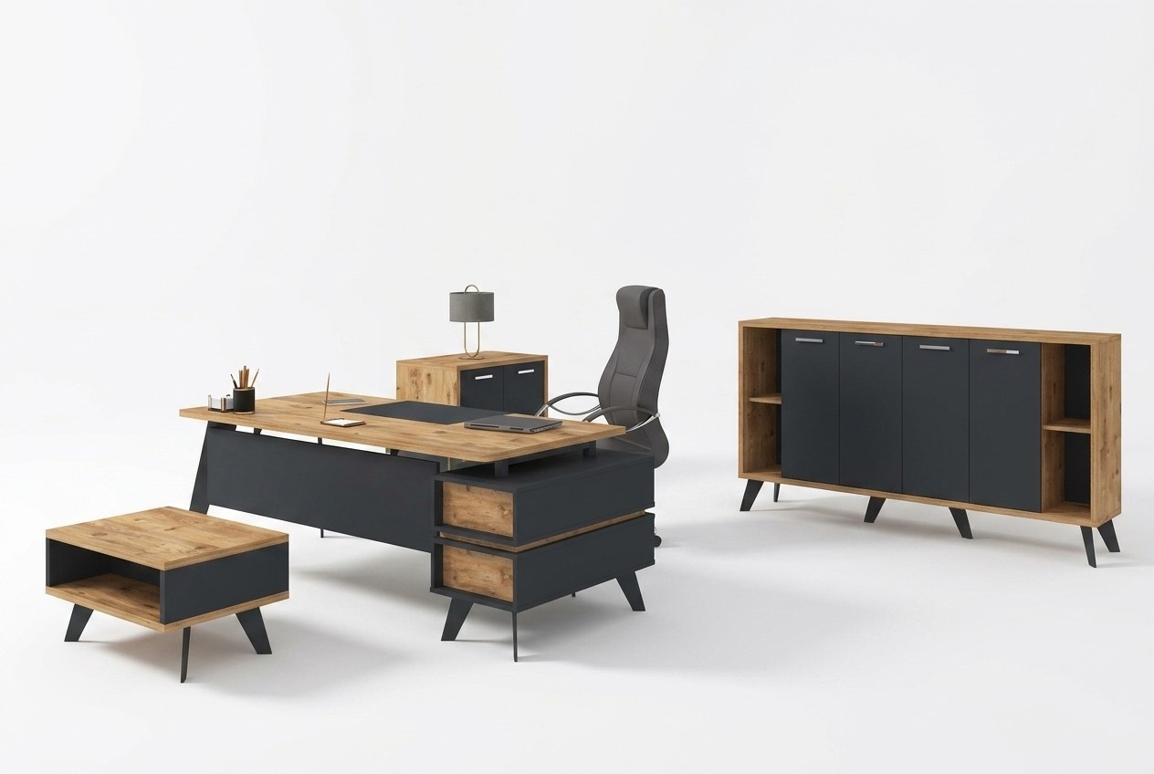Furnishings office set study desks cabinets table 4tlg