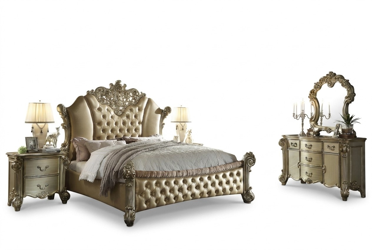 Furniture 5 pieces Set bed + 2x bedside table + chest of drawers + mirror bedroom