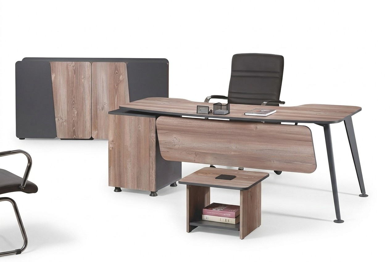 Furniture office study furniture desk set 3pcs wood brown table