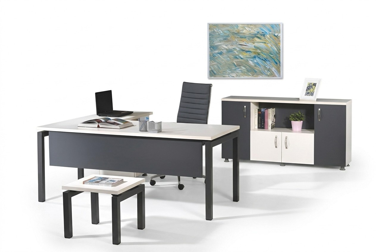 Furniture office study furniture corner office table set 3pcs wood grey table