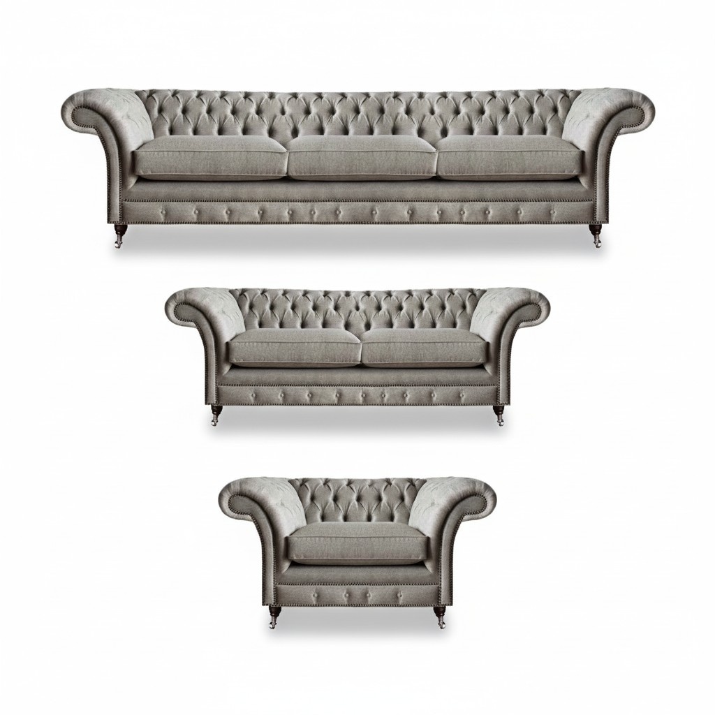 Furniture Seating Complete Set 3 Piece Sofas New Gray Armchair Living Room Chesterfield