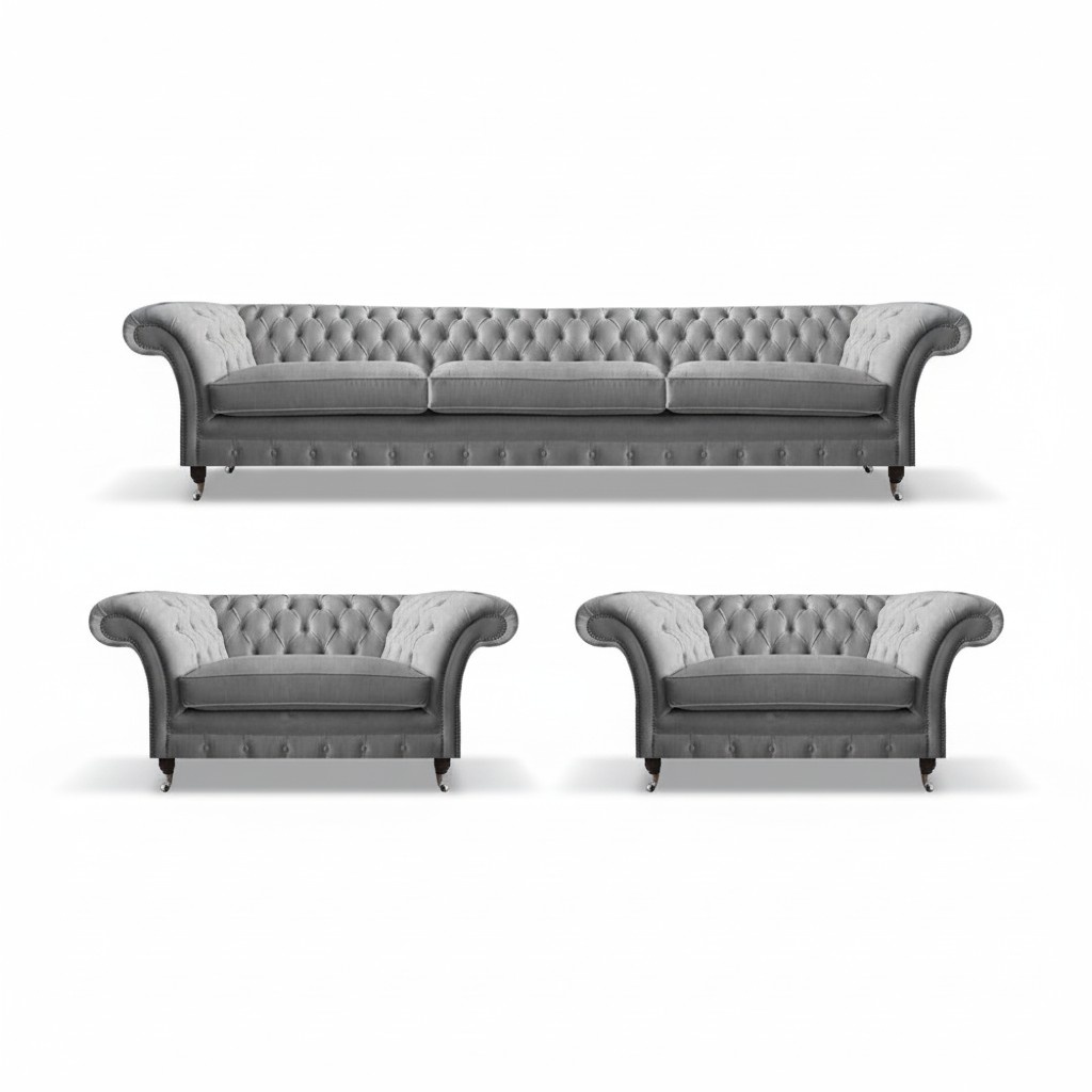 Furniture sofa set couch sofa upholstered couch set 3-piece gray Chesterfield set