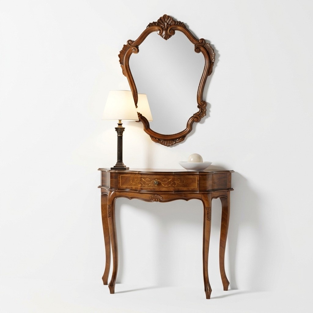 Furniture style baroque console table mirror wood Italian tables consoles 2 pcs.