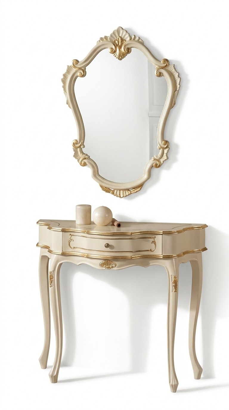 Furniture Style Baroque Luxury Console Table Mirror Wood Italian Tables Group 2 Piece Set