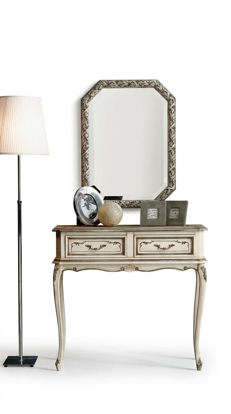 Furniture Style Baroque Console Table Wall Table White Classic Wood 90 cm New