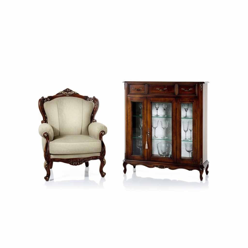 Furniture style baroque wood dresser cabinet showcase furniture luxury armchair living room New