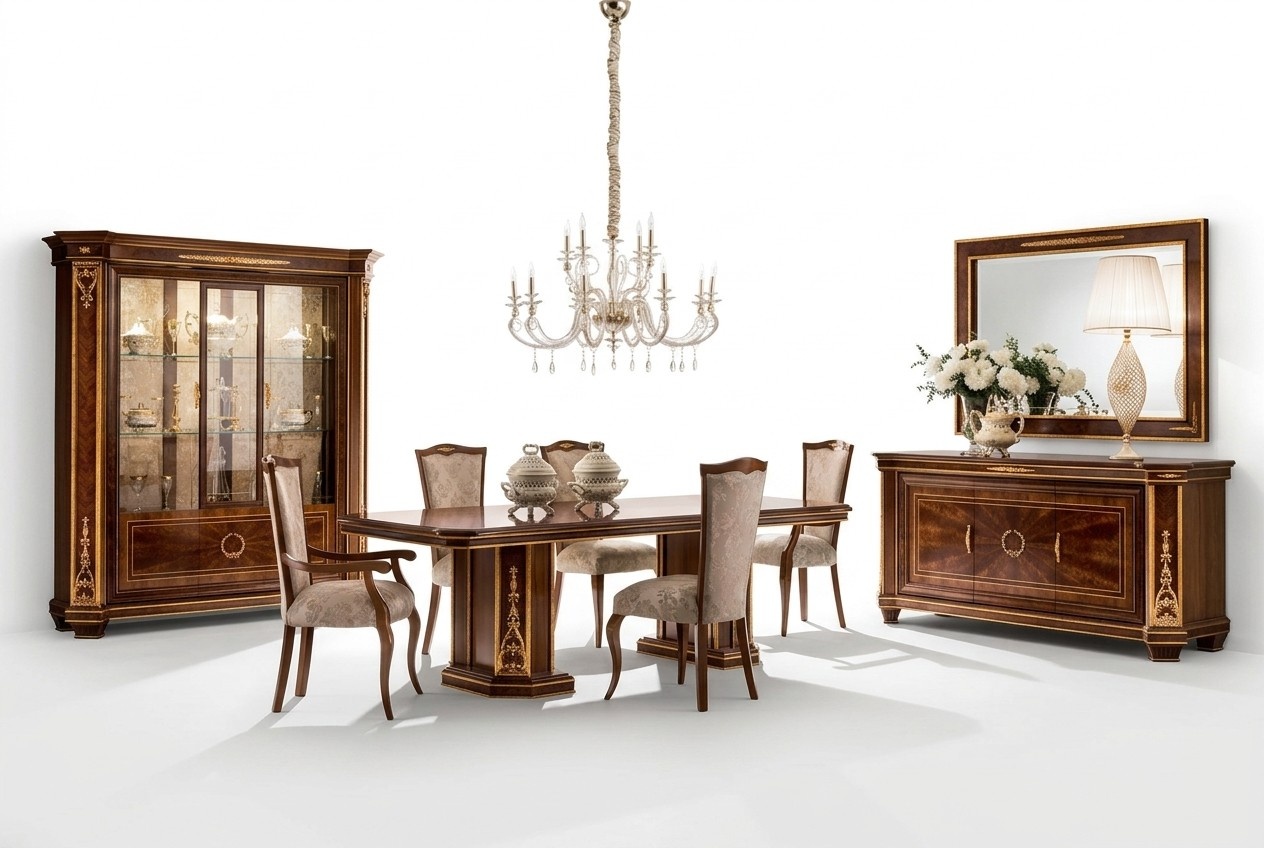 Dining room wooden rectangular fixed dining table in antique style italian furniture arredoclassic™