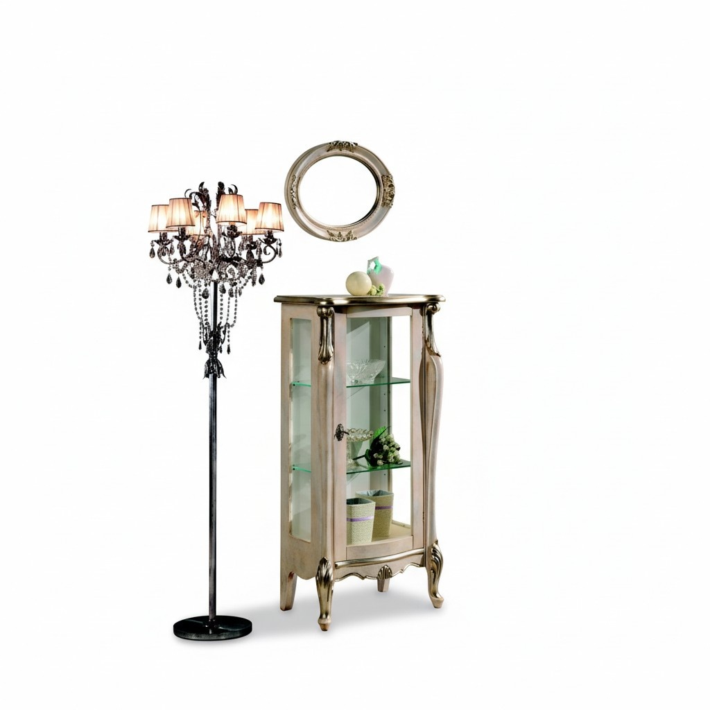 Furniture Wood Style Baroque Shelves Glass Cabinet Showcase Glass Cabinet Italian Furniture