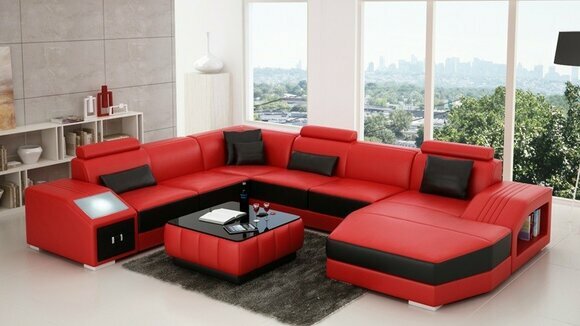 Design couch luxury couches leather sofa seat corner set upholstery red corner couch
