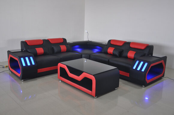 Living Room Corner Sofa L-Form Textile Leather Wood Modern Design Upholstery Couch New