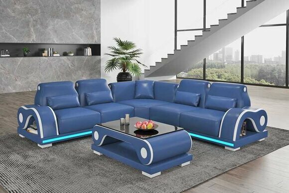 Corner sofa leather sofa L shape couch sofa blue luxury modern corner set couches