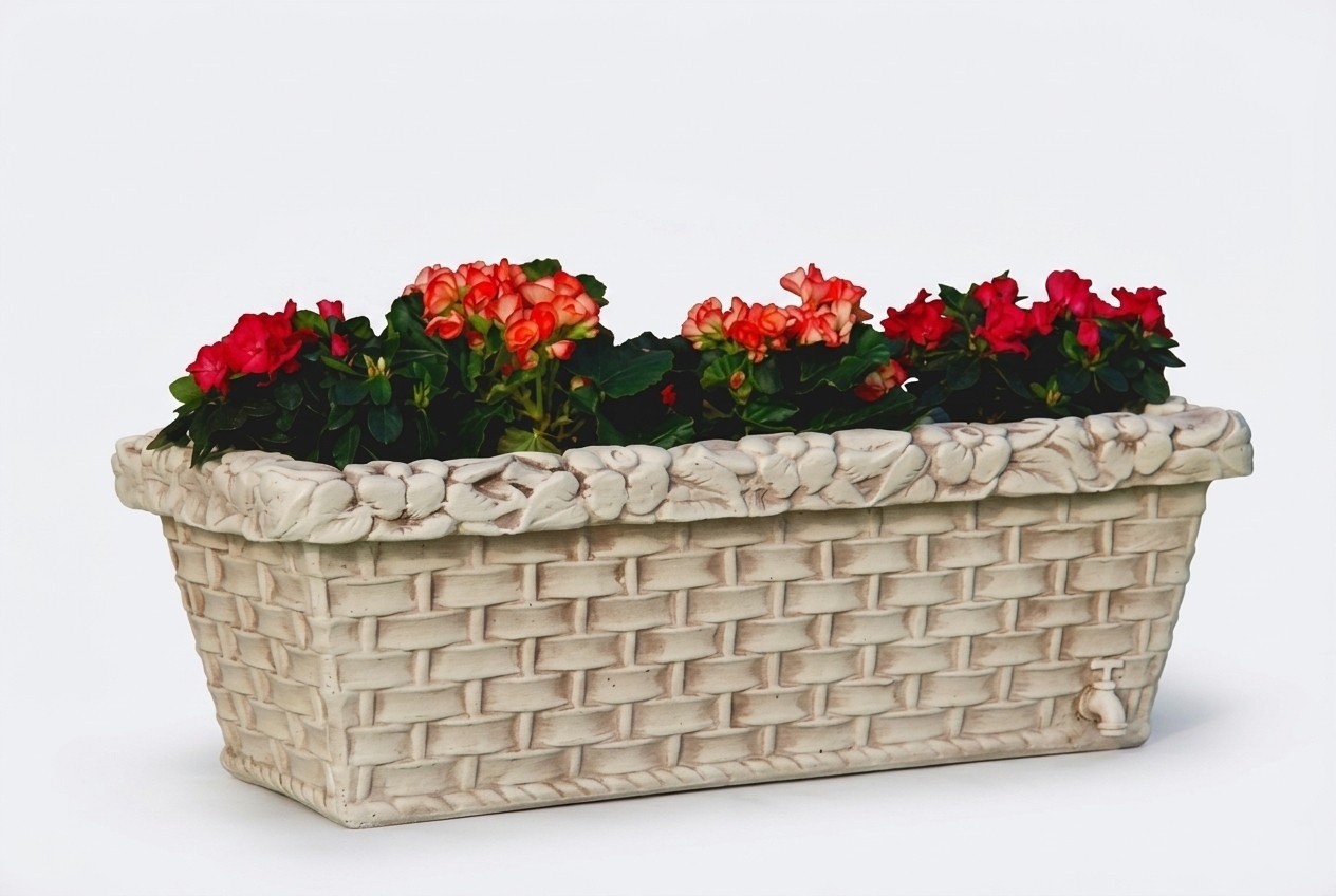 Garden decorative flower basket vase-pot made of weather-resistant cement