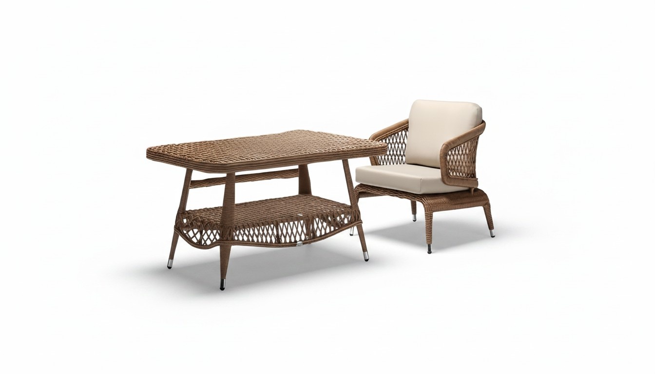 Garden furniture armchair brown coffee table luxurious design modern 2-piece furniture